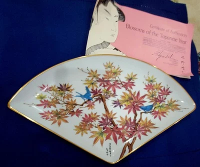 FLORES DEL AÑO JAPONÉS Noviembre MAPLE Kyoto Porcelana Abanico Placa COMO NUEVO Foto 1 de 4