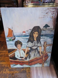 SPECIAL!! RARE ESTATE PAINTING ROBERT CHATELOT MOTHER AND CHILD PAINTING IN BOAT - Bild 1 von 1