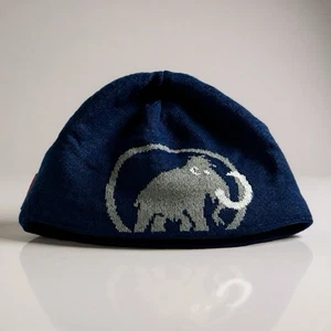 Mammut Dark Blue Beanie Hat Big Logo Hiking Ski Made in Germany Wool Poly Winter - Picture 1 of 8