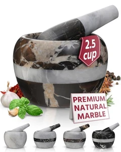 Natural Marble Mortar and Pestle Set | 5 Inch - 2.5 Cup Large Mortar Pestle S... - Picture 1 of 7