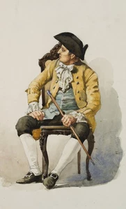 E. FÜRSTENAU (*1862), Kostümbild, Mode des 18. Jhd., um 1920, Aquarell Realismus - Picture 1 of 4