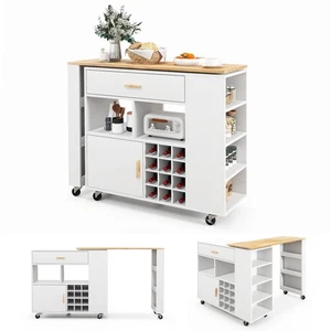 Carro de isla de cocina plegable reversible carro de almacenamiento utilitario estante para vino estantes - Imagen 1 de 6