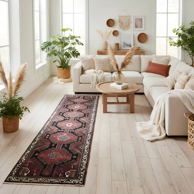 Alfombra de corredor turca 3x10 marrón rojo: lana anudada a mano corredor vintage Foto 1 de 4