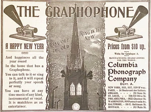 Happy New Year GRAPHOPHONE Columbia Phonograph 1898 Print Ad~Clock Tower Ringing - Picture 1 of 2