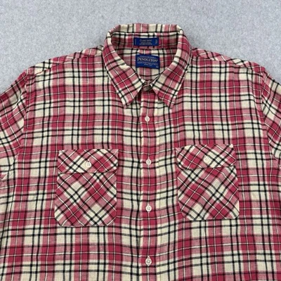 Camisa Pendleton Para Hombre XL Rosa a Cuadros Mezcla de Lino Abotonada Manga Larga Preppy Foto 1 de 4
