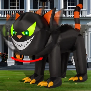7FT Halloween Inflatable Black Cat – Moving Head, Green Eyes, LED Yard Decor - Picture 1 of 12
