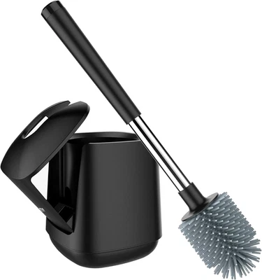 Silicone Toilet Bowl Brush Automatic Holder Ventilated Cleaner Scrubber Bathroom - Image 1 of 4