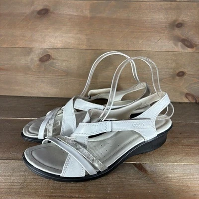 ecco felicia 女式 41 码鞋白色皮革露背楔形舒适凉鞋 — 第 1/4 张图片