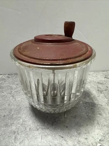 Vintage Glas Eierschläger Glas Handkurbel Mixer roter Deckel Holzgriff 30er Jahre - Bild 1 von 6