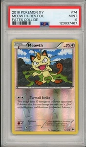 2016 Pokemon XY Fates Collide Meowth Reverse Holo Foil #74 PSA 9 - Picture 1 of 2