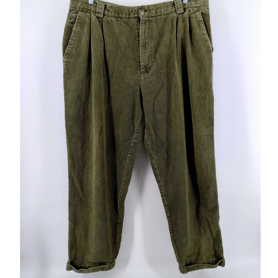 Pantalones con puños plisados de pana calce cómodo verde oliva talla 42 BAXTER BRAND para hombre Foto 1 de 4