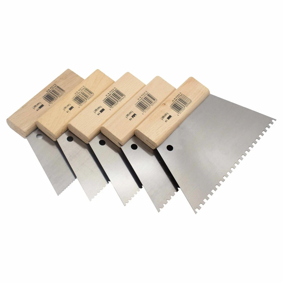 HOMEFACTO:RI Zahnspachtel Edelstahl Kleberspachtel Holzheft Trapezspachtel 180mm