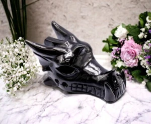 Calavera de cristal de dragón obsidiana negra 100 % natural mineral Reiki piedra preciosa curativa - Imagen 1 de 3