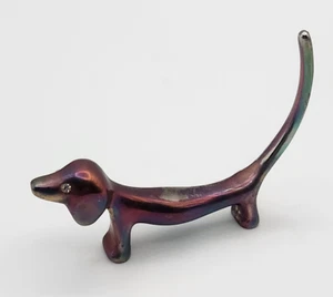Iridescent Dachshund Ring Holder Wiener Dog Jewelry Organizer Figurine Rhineston - Picture 1 of 10