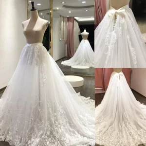 Weiß Hochzeit abnehmbarer Rock Spitzenapplikation abnehmbare Schleppe Schnürung Brautkleid - Bild 1 von 10