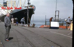 cargo ship Surprise at San Francisco Alcatraz 1950s red border Kodachrome slide - Picture 1 of 1