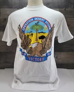 Vintage 1990 Operation Desert Shield Single Stitch T Shirt Hans brand Tag White - Picture 1 of 21