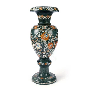 21" Unique Green Marble Inlay Floral Art Multi Stone Table Decor Vases Home Dec - Picture 1 of 4
