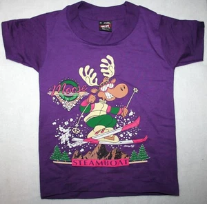 Vintage 90s MOOSE ON THE LOOSE Steamboat Colorado Skiing Kids T-SHIRT 24 - Picture 1 of 4