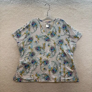 Vintage Tinkerbell Scrub Top 2XL XXL White Disney Nurse - Picture 1 of 7
