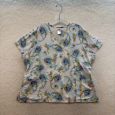 Vintage Tinkerbell Scrub Top 2XL XXL White Disney Nurse - Image 1 of 4