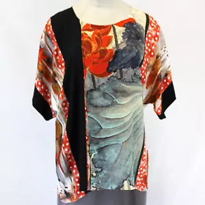 Citron Plus Clothing Red Far East Garden Silk Blend Blouse Tunic Top 3X - Picture 1 of 9