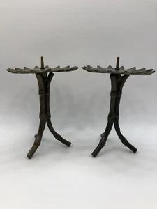 Metal Bamboo and Flower Tiki style Candle Holders - Picture 1 of 7