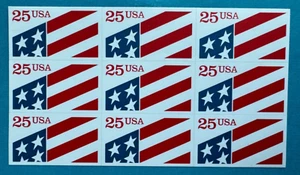 US Stamps, Scott #2475 1990 "Flag" block of 9 25¢ Mint NH. Super fresh! - Picture 1 of 2