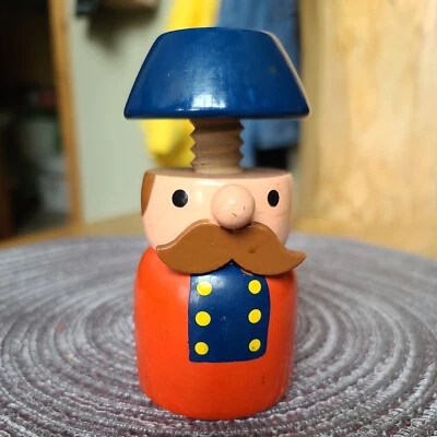 Christmas Wooden Screw Type Nutcracker Mustache Man Red Blue - Image 1 of 3