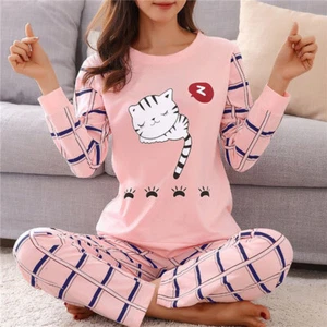 Damen Pyjama Nachtwäsche Langarm❤Schlafanzug Lange Hosen Oberteil Loungewear-Set - Bild 1 von 24
