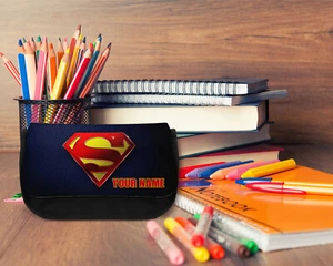 Superman Logo Personalised Black Pencil Case -Add Name-PCB 1128 - Picture 1 of 3