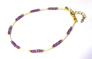 Gorgeous Gold Plated Lab Tanzanite & Tiny Pearl Ankle Bracelet Anklet F28 - Bild 1 von 2