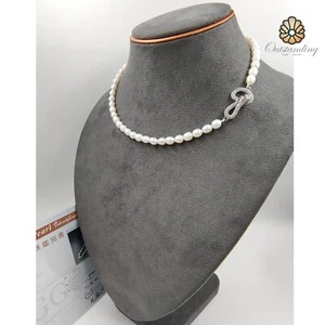 Authentic Natural Seawater White Pearl Necklace Beads 9ct White Gold Filled - Picture 1 of 18