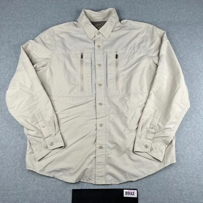LL Bean Shirt Large Ivory Lightweight Vented Zip Pockets Button Up Long Sleeve - Изображение 1 из 4