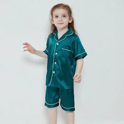 Children Kid Girls Boys Silk Satin Pajamas Pyjamas Kids Sleepwear Sets Nightwear - Image 1 of 4