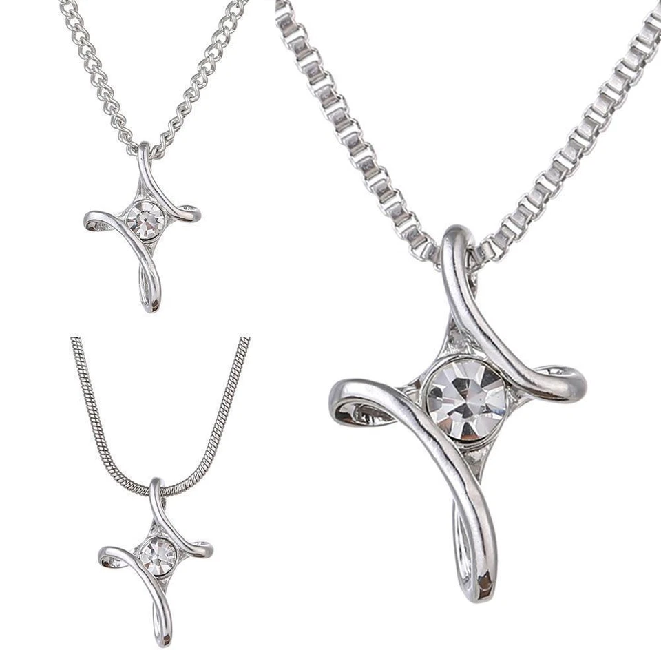 Argento Ancora Membri O.Catena Groumette con Cuore Cristallo Zircone Pendente - Immagine 1 di 1