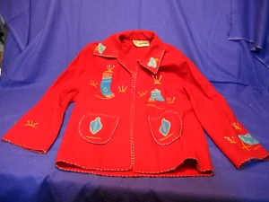 Vintage Red Hand Embroidered Child’s Mexican 100% Wool Jacket Labeled "ANAHAUC" - Picture 1 of 17