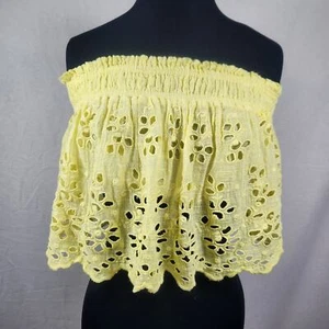 FP One Size Medium Feminine Soft Yellow Off-The-Shoulder Eyelet Lace ElasticTop - Picture 1 of 10