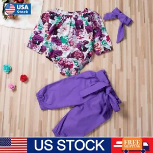 3PCS Newborn Baby Girl Clothes Romper Bodysuit+Floral Pants+Headband Outfit Set - Picture 1 of 12