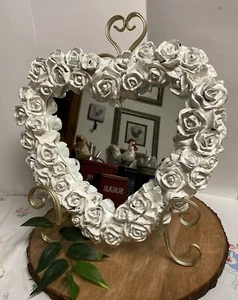 Vintage Heart Rose Wall Mirror Shabby Chic Hand Painted Decoline New York 13" - Picture 1 of 10