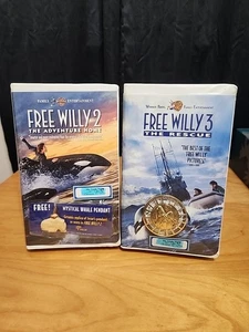 Free Willy 2 & 3 VHS Bundle - Family Adventure Movies W/Collectibles, Compass... - Picture 1 of 9