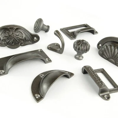 Vintage Solid Cast Iron Cabinet Knobs Handles Kitchen Door Chest Drawer Pulls - Image 1 of 4