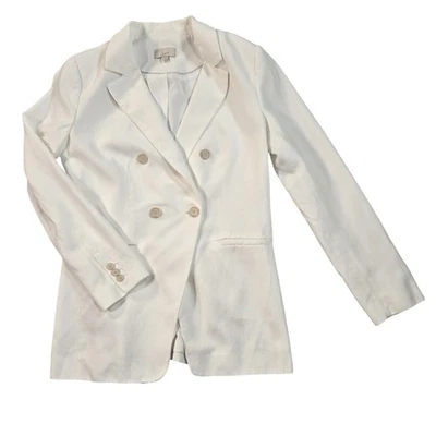Blazer LOFT Mujer 6 Blanco Mezcla de Lino Doble Pecho Longline Chaqueta Oficina Foto 1 de 4