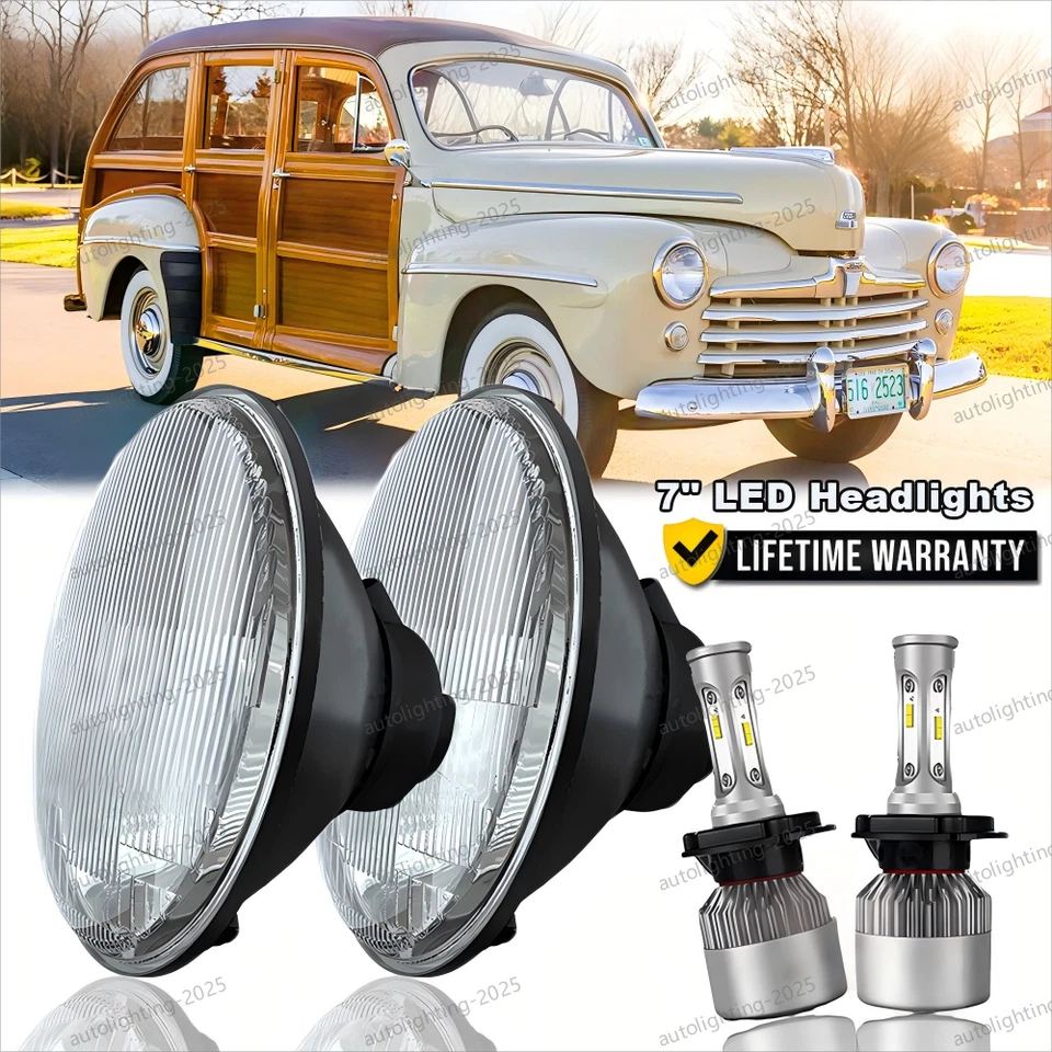 Пара круглых светодиодных фар 7 дюймов для Ford Deluxe 1939-1951 годов выпуска - Изображение 1 из 4