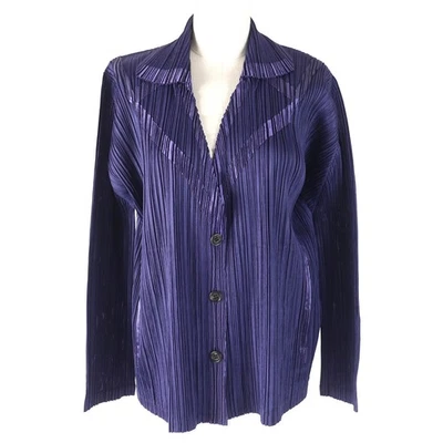 Excellent PLEATS PLEASE cardigan Shirt jacket purple polyester Women 3 PP93-... - Image 1 of 4