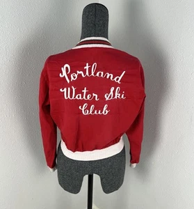 Vintage 60s Campus Outerwear Red Cardigan Sweater Portland Water Ski Club Small - Picture 1 of 14