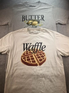 At The Moment 2 Small Waffle And Butter Graphic Print Crewneck Cotton T-shirts - Picture 1 of 20