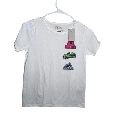Camiseta Adidas Niña Mediana Manga Corta Gráfica Camiseta Blanca Cuello Redondo Nueva con Etiquetas Foto 1 de 4