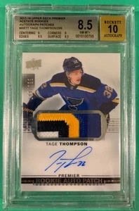 2017 Tage Thompson Upper Deck Premier Acetate Rookie Patch Auto #/299 BGS 8.5 - Picture 1 of 2