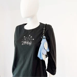 VINTAGE PGB y2k 2000 Black Silver Studded NYE Star 3/4 Black Knit T-Shirt NWT L - Picture 1 of 7